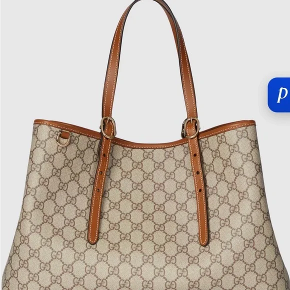 Gucci Beige GG Supreme Canvas Tote with Brown Leather Trim - Picture 1 of 1